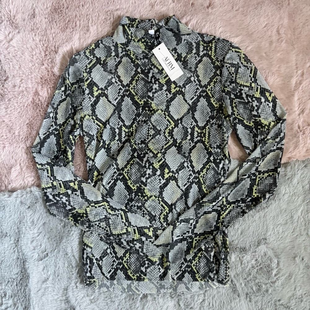 Afrm Los Angeles snake print sheer long sleeve top